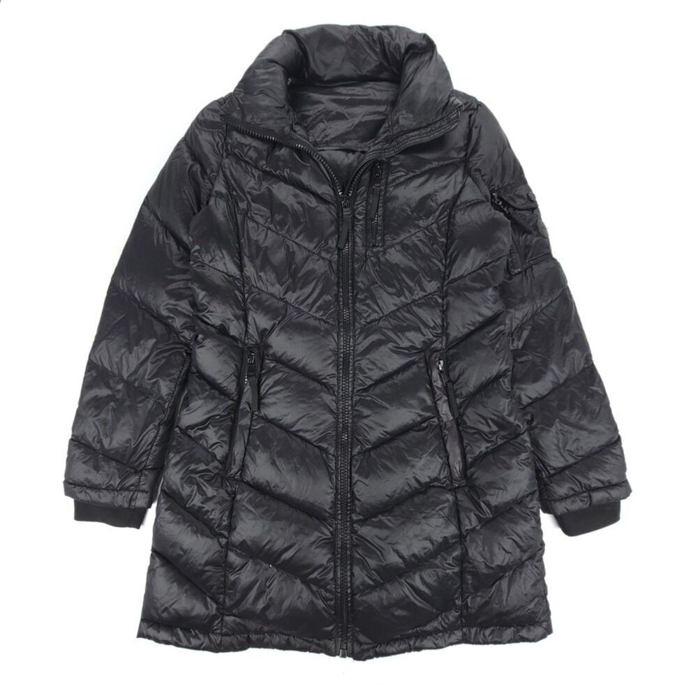 ANDREW MARC Long Packable Premium Down Coat Puffer Jacket Quilted Black Gorpcore